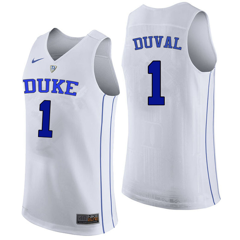 Men Duke Blue Devils #1 Trevon Duval College Basketball Jerseys Sale-White - Click Image to Close